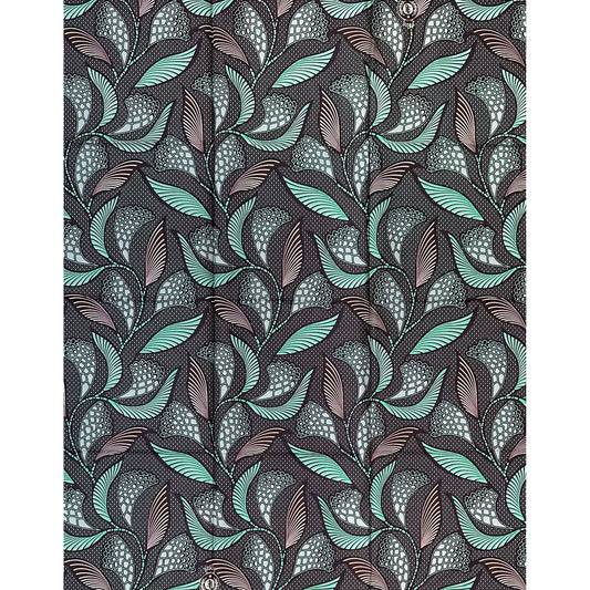 African Print Fabric/ Ankara - Turquoise, Brown, Gray 'Nile Breeze', 1 YARD