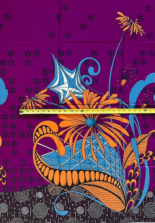 African Print Fabric/ Ankara - Purple, Gray, Orange 'The Curve of Things,’ 1 YARD