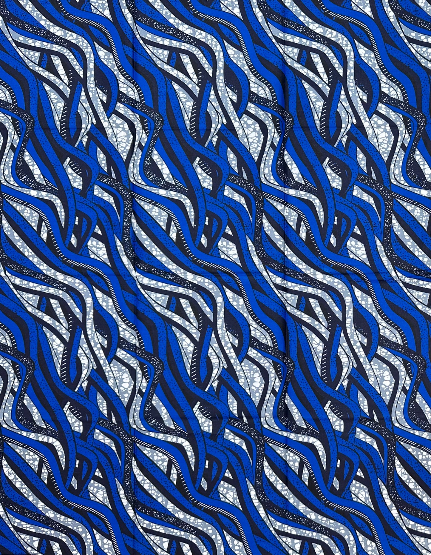 African Print Fabric/ Ankara - Blue, Gray 'The Long Crossing', 1 Yard