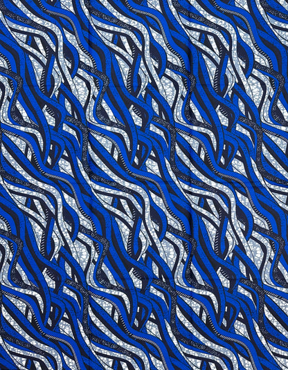 African Print Fabric/ Ankara - Blue, Gray 'The Long Crossing', 1 Yard