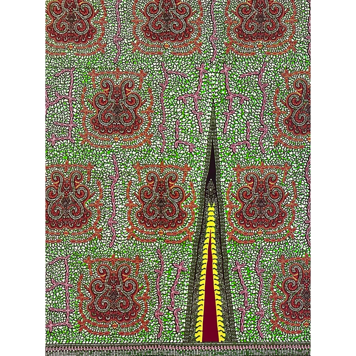 African Print Fabric/ Ankara - Green, Brown 'Afia Umari,' YARD or WHOLESALE