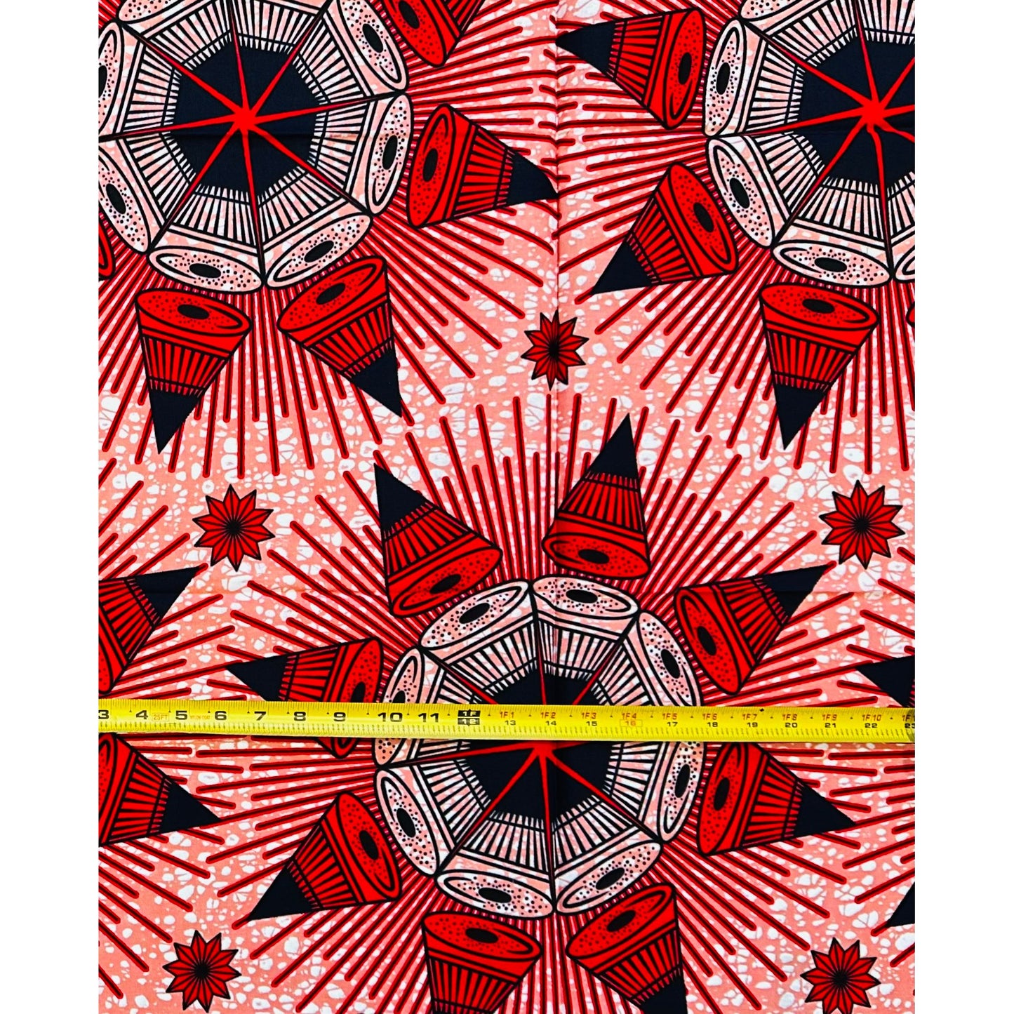 African Print Fabric/ Ankara - Red, Pink, Navy ‘Turning Point' Design, 1 YARD