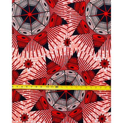 African Print Fabric/ Ankara - Red, Pink, Navy ‘Turning Point' Design, 1 YARD