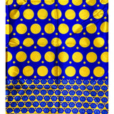 African Print, Satin Fabric - Blue, Yellow "Circles of Eliud", Per Yard or Wholesale