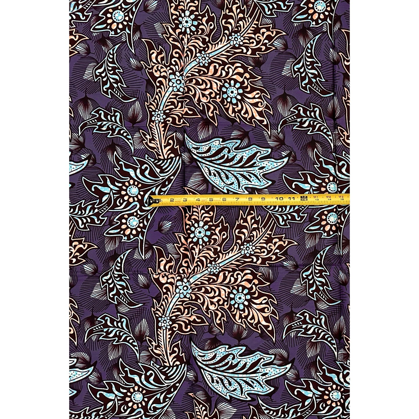 African Print Fabric/ Ankara - Gray, Blue, Brown 'Leafy Driftvine,’ 1 YARD