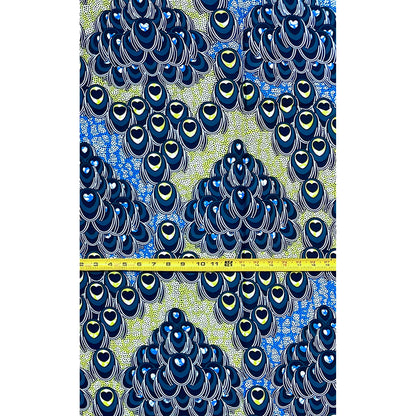 African Print Fabric/Ankara - Teal, Blue, Chartreuse “The Peacock Commission" Design