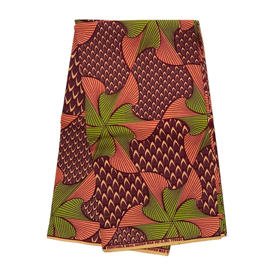 African Print Fabric/Ankara - Brown, Coral, Green 'Azurella ', YARD or WHOLESALE