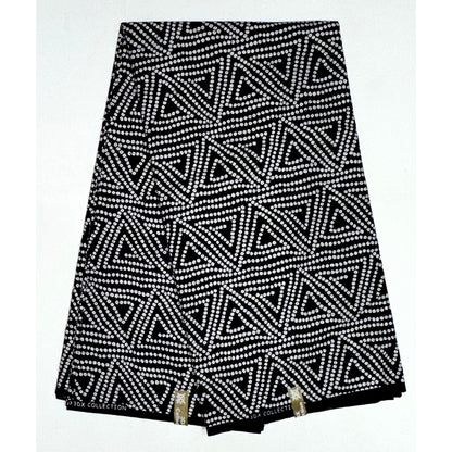 African Print Fabric/ Ankara - Black, White 'Tribal Matrix' Design, YARD or WHOLESALE