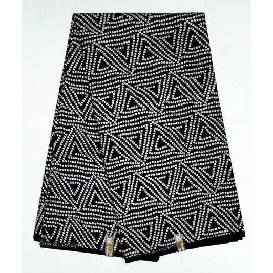 African Print Fabric/ Ankara - Black, White 'Tribal Matrix' Design, YARD or WHOLESALE