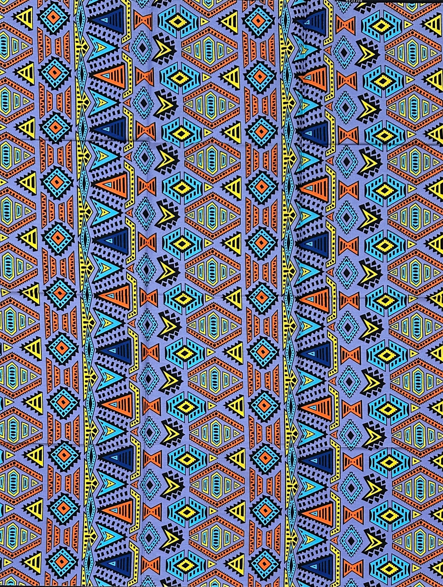 African Print Fabric/ Ankara - Periwinkle, Blue, Orange, Yellow 'Send Money Home', 1 YARD