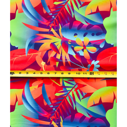 African Print, Stretch Cotton Satin Fabric- Red, Orange, Blue, Purple, Green "Moroccan Dawn" Per Yard