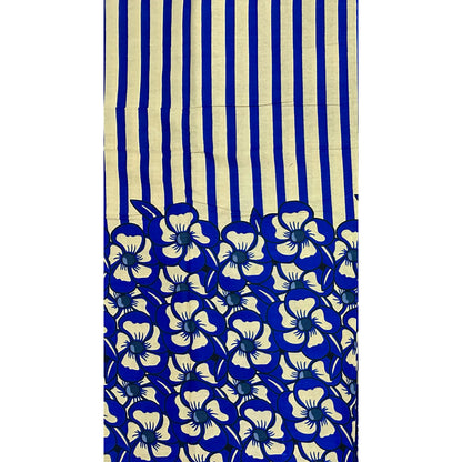 African Print Fabric/ Ankara - Blue, Beige 'Sunday Social' Design, Yard or Wholesale