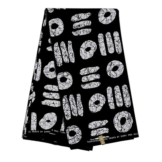 African Print Fabric/ Ankara - Black, White 'Ebon Pulse’, YARD or WHOLESALE