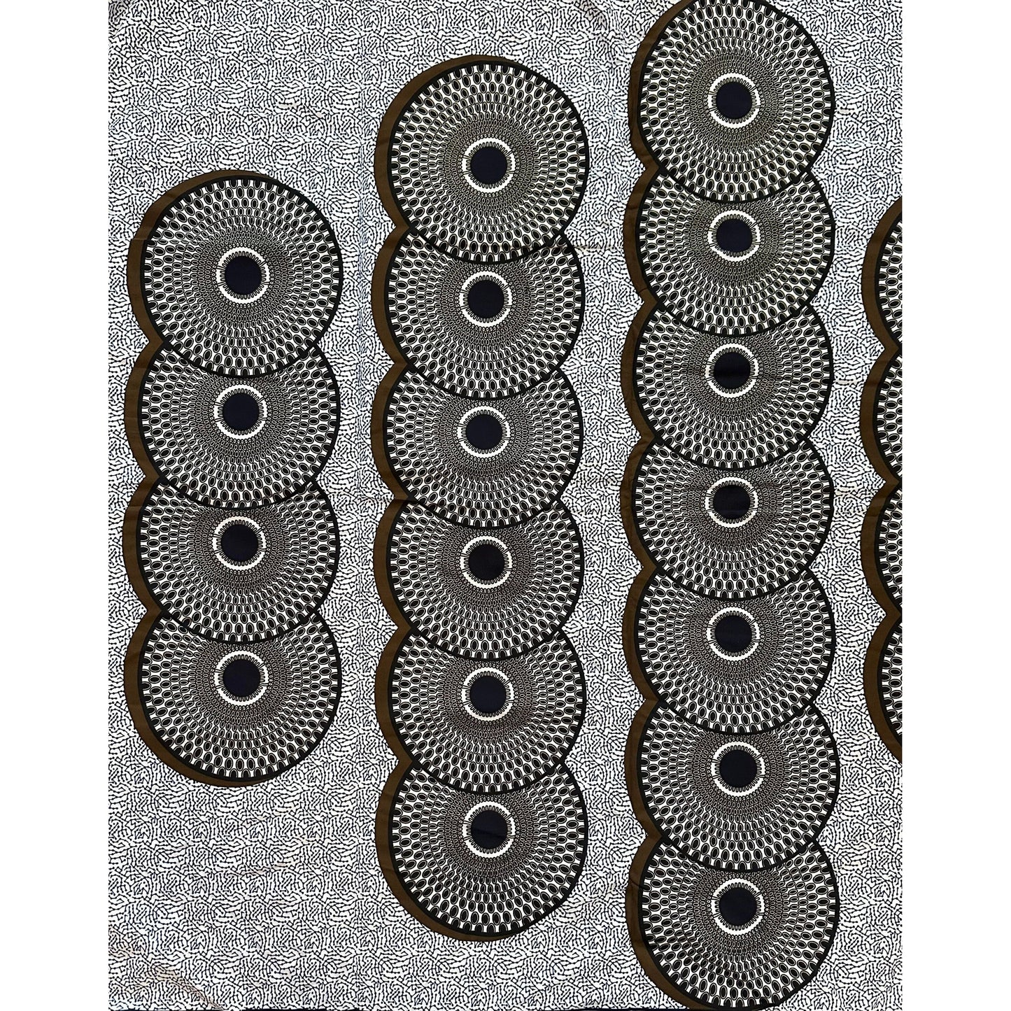 African Print Fabric/ Ankara - Brown, Navy, White 'Bullseye Remix' Design, YARD or WHOLESALE