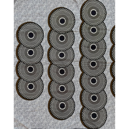 African Print Fabric/ Ankara - Brown, Navy, White 'Bullseye Remix' Design, YARD or WHOLESALE