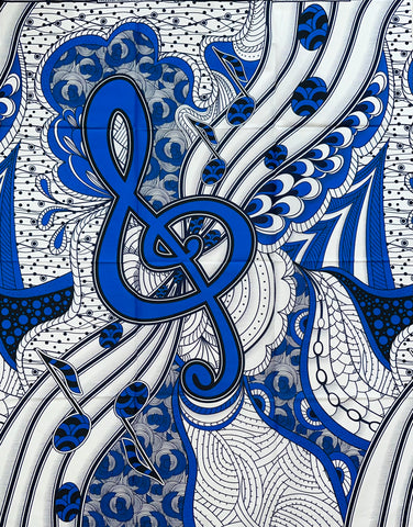 African Print Fabric/ Ankara - Blue, White 'Ampersand' Design, YARD or WHOLESALE