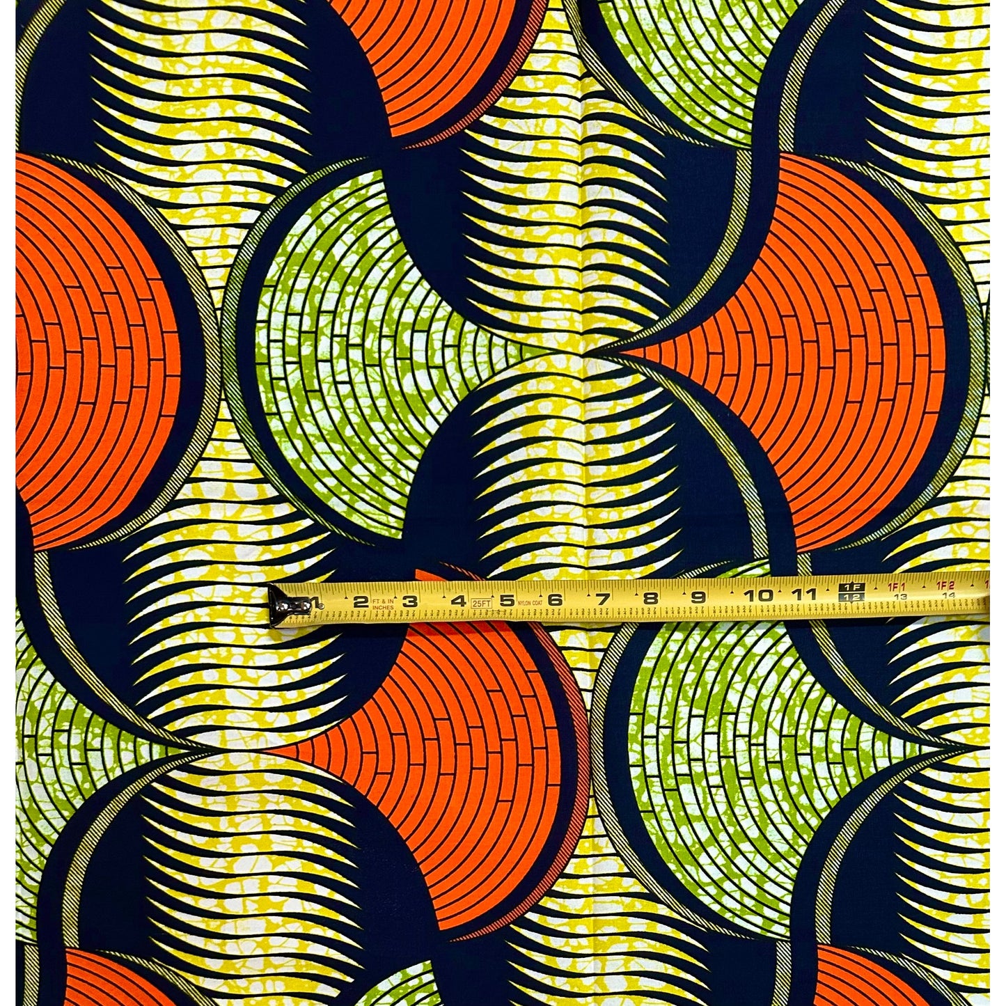 African Print Fabric/ Ankara - Orange, Yellow, Green ‘Mosaic Flow' Design, YARD