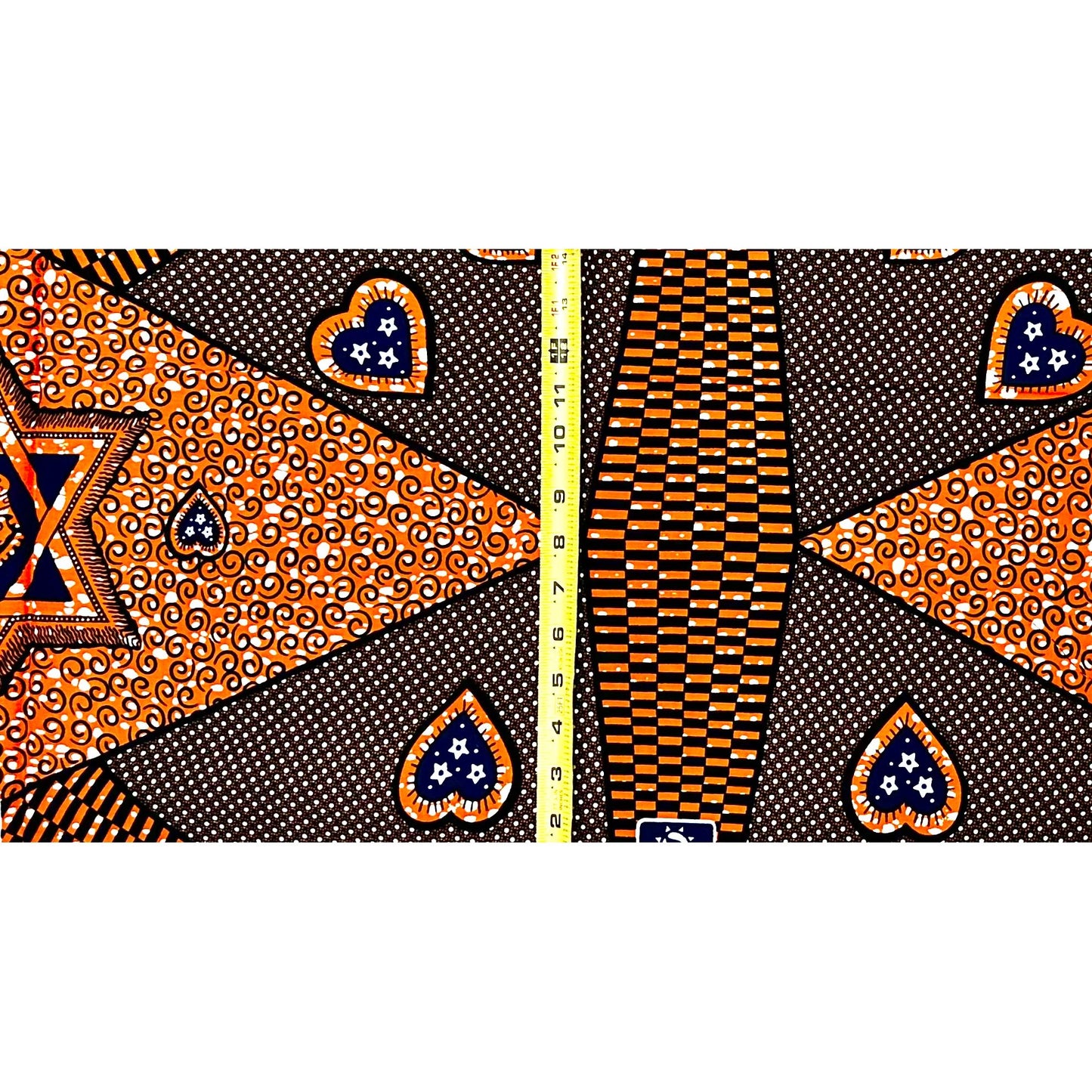 African Print Fabric/ Ankara - Orange, Navy 'Ade Obi', 1 YARD