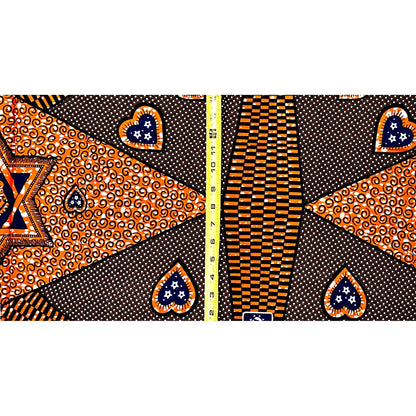 African Print Fabric/ Ankara - Orange, Navy 'Ade Obi', 1 YARD