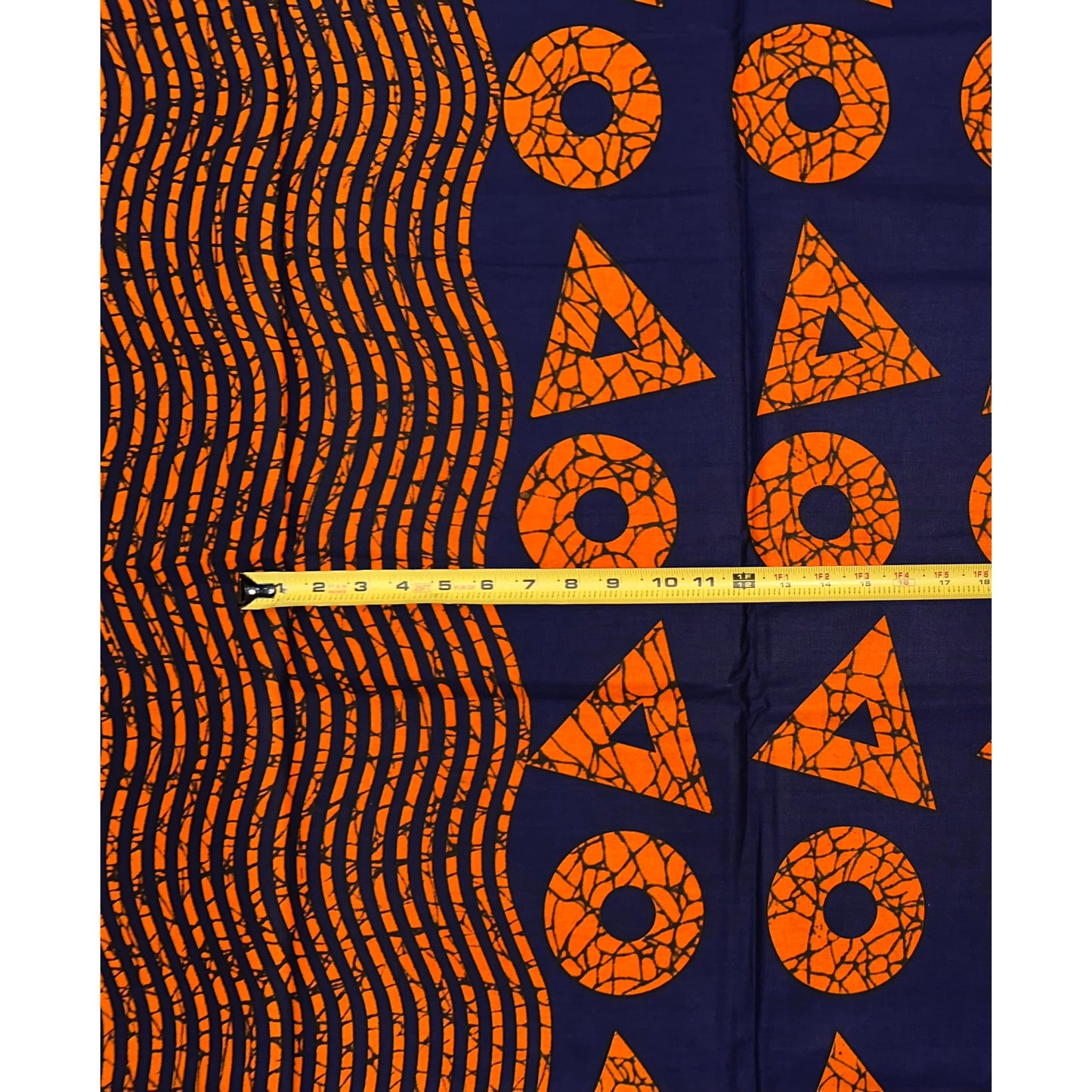 African Print Fabric/ Ankara - Blue, Orange 'Odan Rhythm', Per Yard or Wholesale