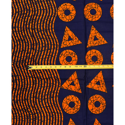 African Print Fabric/ Ankara - Blue, Orange 'Odan Rhythm', Per Yard or Wholesale