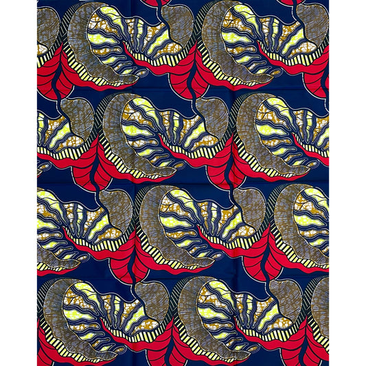 African Print Fabric/ Ankara - Red, Yellow, Navy 'Big Leaf Energy', 1 YARD
