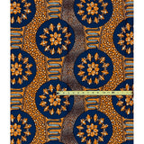 African Print Fabric/ Ankara - Brown, Blue 'Afia Floral,' YARD