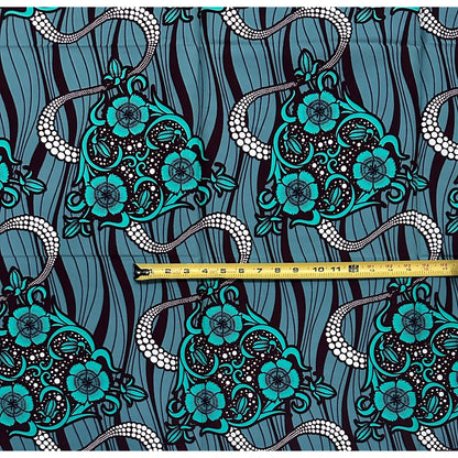 African Print Fabric/ Ankara - Green, Slate, Brown 'Omi & Ink' Design, 1 Yard