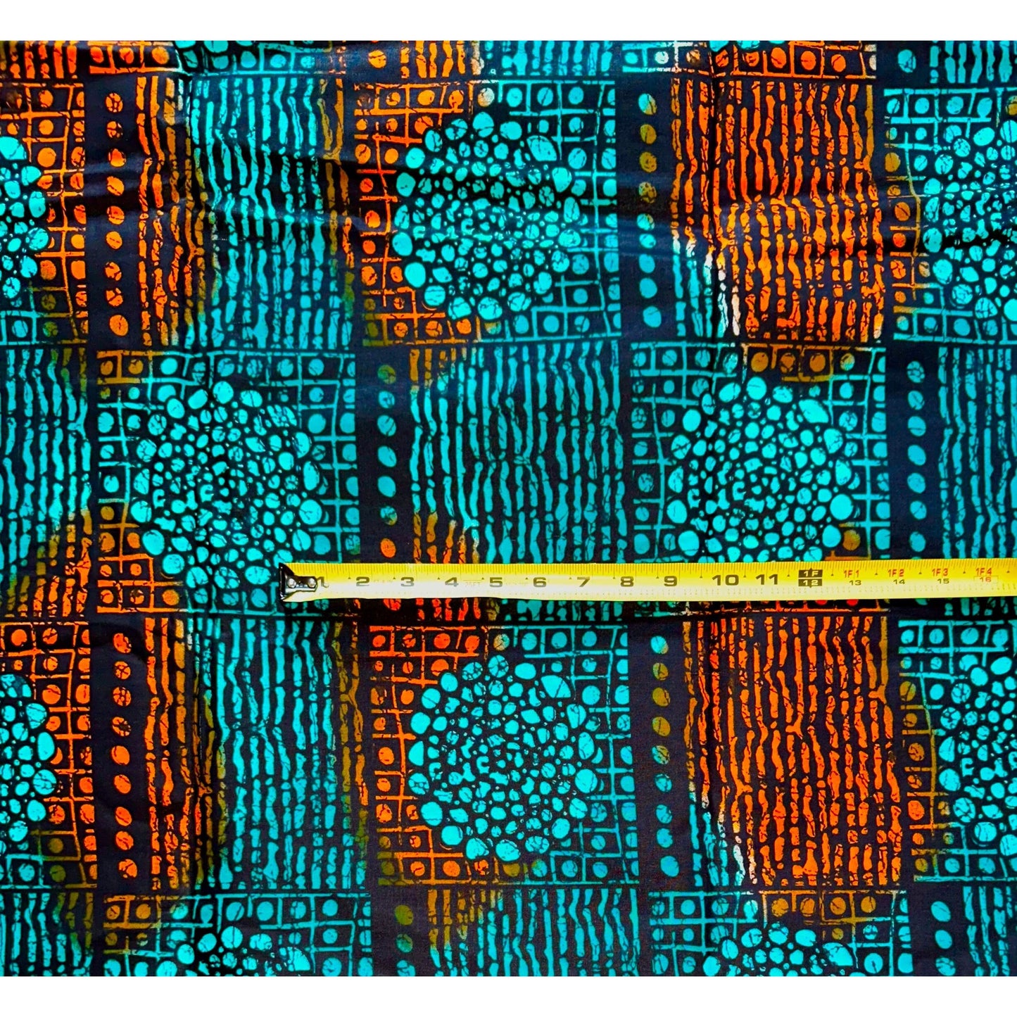 African Print Fabric/ Ankara - Teal, Orange, Black 'Sekou' Design