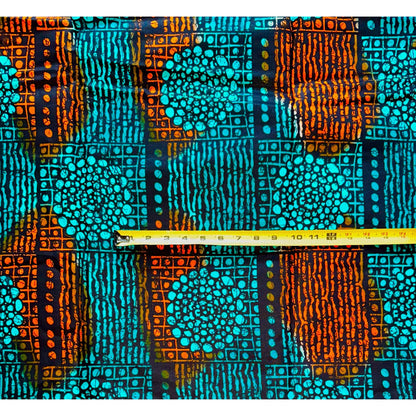 African Print Fabric/ Ankara - Teal, Orange, Black 'Sekou' Design
