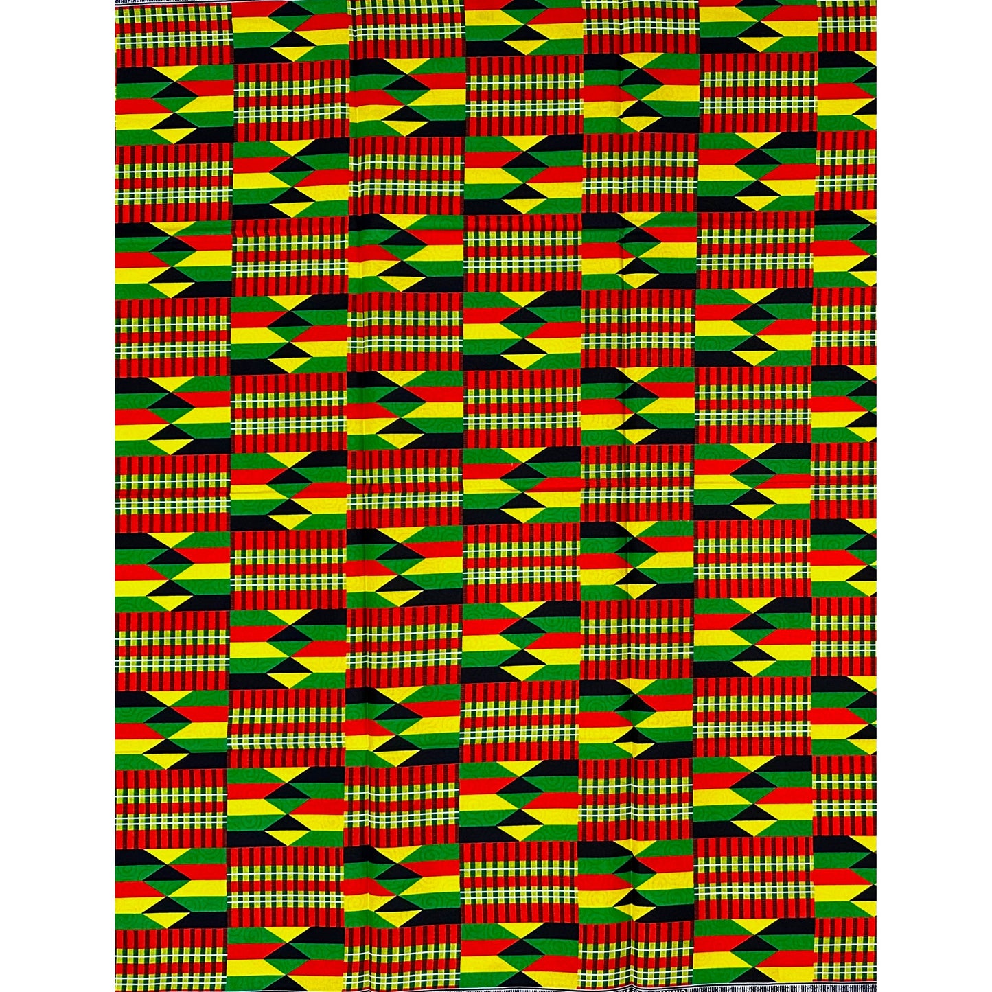 African Print Fabric/Ankara - Yellow, Red, Black, Green "Festival Cloth" Kente, 1 Yard