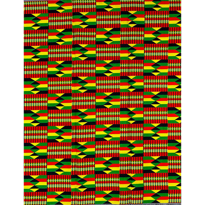 African Print Fabric/Ankara - Yellow, Red, Black, Green "Festival Cloth" Kente, 1 Yard
