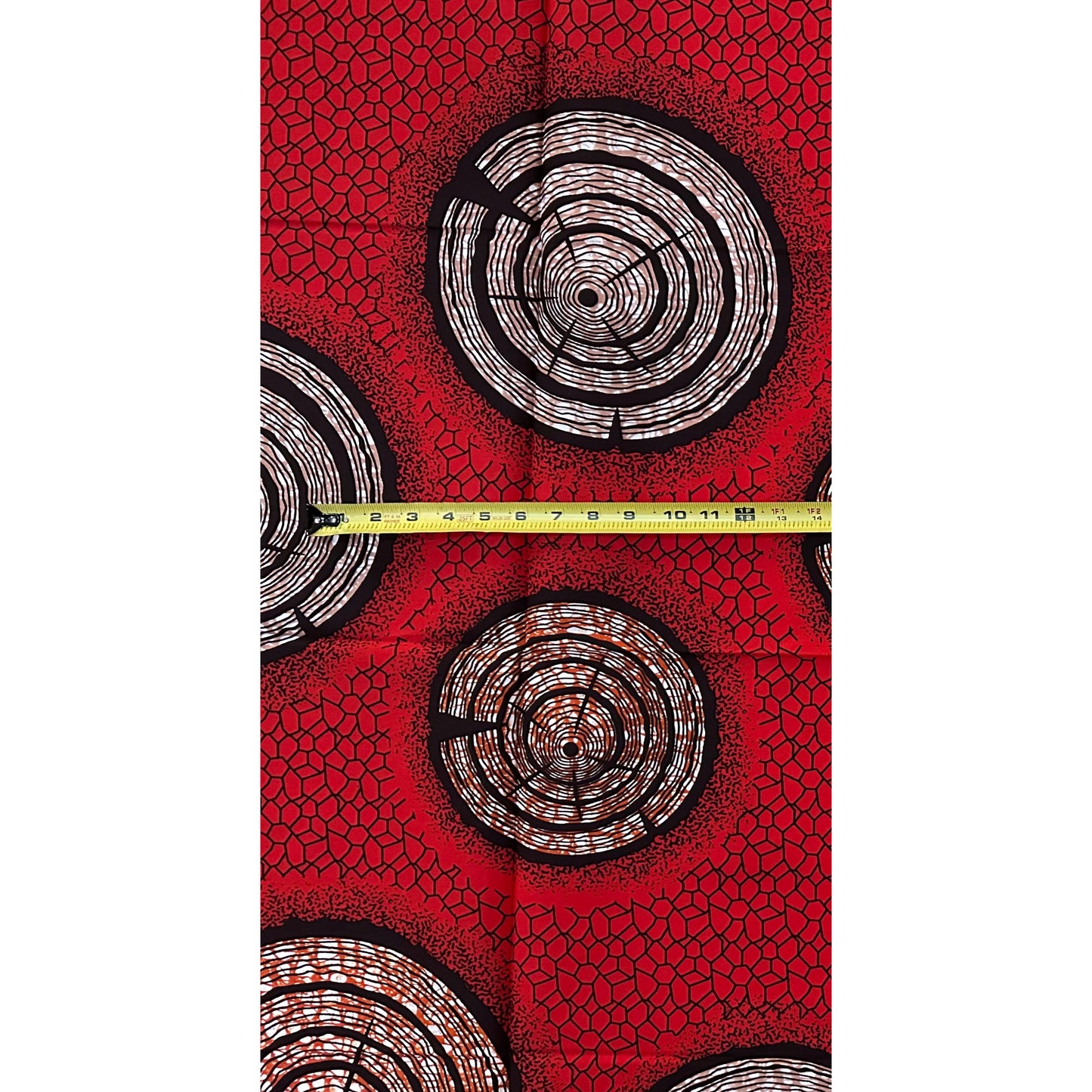 African Print Fabric/ Ankara - Red, Orange, Brown 'Drums of Red Earth' Design, 1 Yard