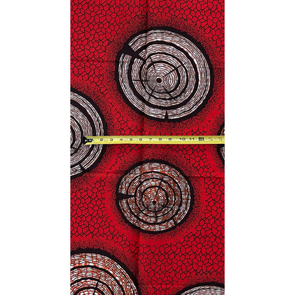 African Print Fabric/ Ankara - Red, Orange, Brown 'Drums of Red Earth' Design, 1 Yard