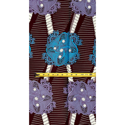 African Print Fabric/ Ankara - Gray, Blue, Brown 'Ayanmo Nexus,’ 1 YARD