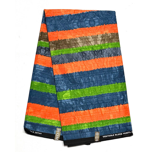 African Print Fabric/ Ankara - Orange, Green, Blue, Brown 'Level Up' Design, YARD or WHOLESALE