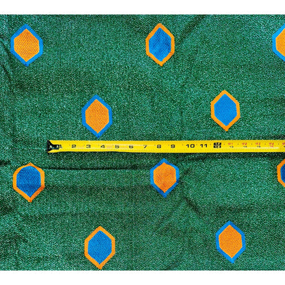 African Fabric/ Woven, Embroidered Kente - Green, Blue, Orange, Silver “Afreyea”, 2 Yards