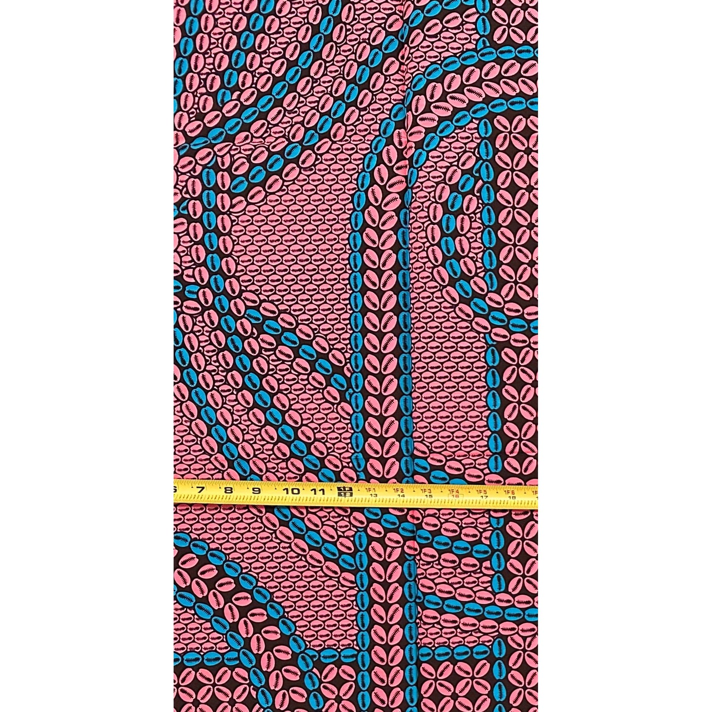 African Print Fabric/ Ankara - Pink, Blue "Queen of Cowries" Design, 1 Yard