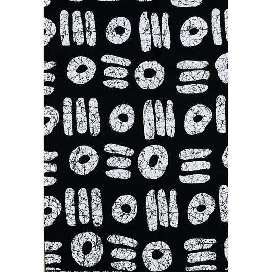 African Print Fabric/ Ankara - Black, White 'Ebon Pulse’, YARD or WHOLESALE