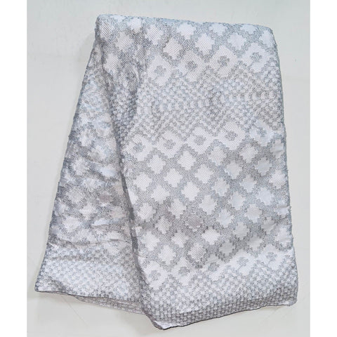 African Fabric/ Woven Kente - Silver, White “Tawiah”, 4 Yards