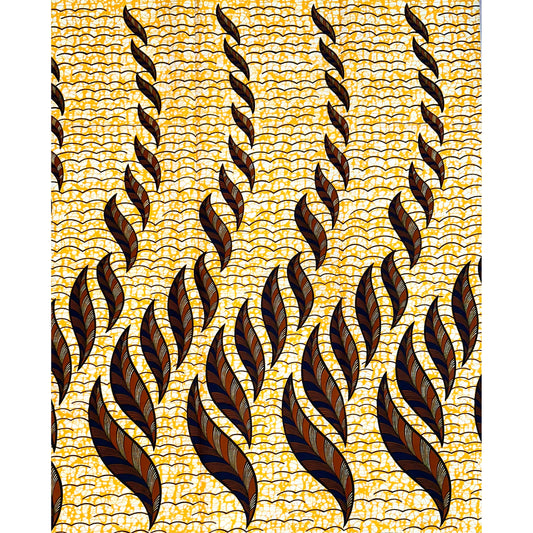 African Print Fabric/Ankara - Yellow, Brown “Climb Small Small" Design, 1 Yard