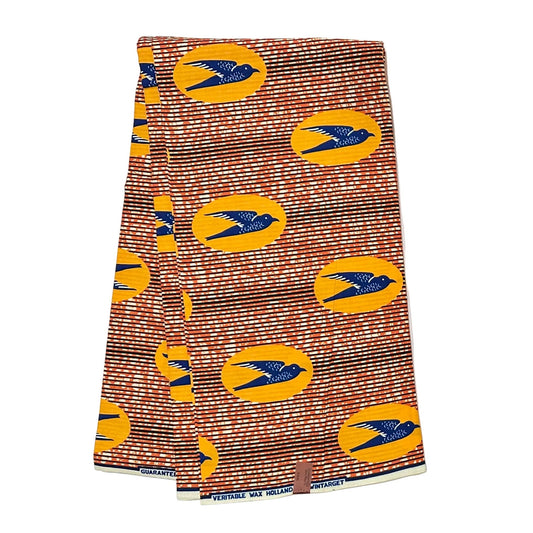 African Print Fabric/ Ankara - Orange, Dark Yellow, Black "Senegalese Swallow", Yard or Wholesale
