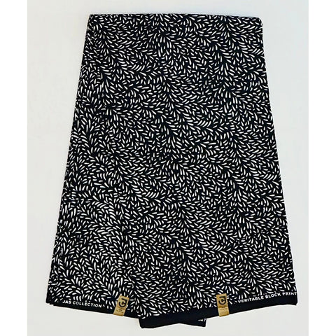 African Print Fabric/ Ankara - Black, White 'Seeds of the Soul' Design, YARD or WHOLESALE