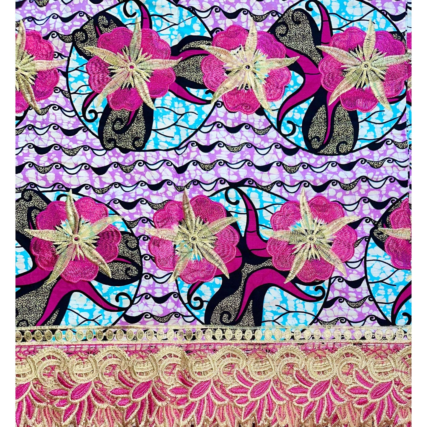 African Print Lace Fabric/ Ankara - Purple, Blue, Pink 'Mira Star', Yard or Wholesale