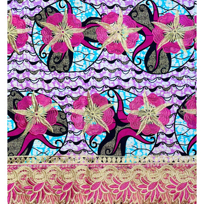 African Print Lace Fabric/ Ankara - Purple, Blue, Pink 'Mira Star', Yard or Wholesale