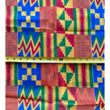 African Print, Chiffon Fabric - Yellow, Blue, Red, Green "Emperor’s Kente", ~2 Yards