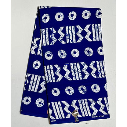 African Print Fabric/ Ankara - Blue, White 'Correct Levels' Design, YARD or WHOLESALE