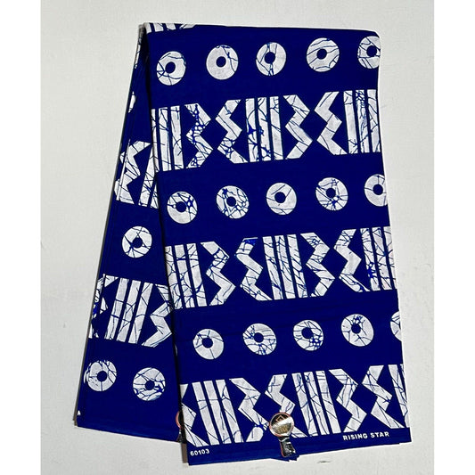 African Print Fabric/ Ankara - Blue, White 'Correct Levels' Design, YARD or WHOLESALE