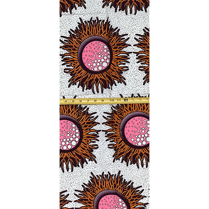 African Print Fabric/ Ankara - Pink, Orange, Brown, Cream 'Sun-kissed Zobo', 1 YARD