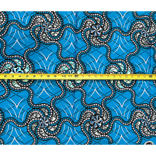 African Print Fabric/Ankara - Blue, Gray "The River Knows The Way" Design
